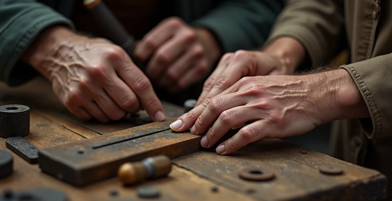 Mani esperte di un artigiano italiano che trasmettono il sapere manuale tradizionale