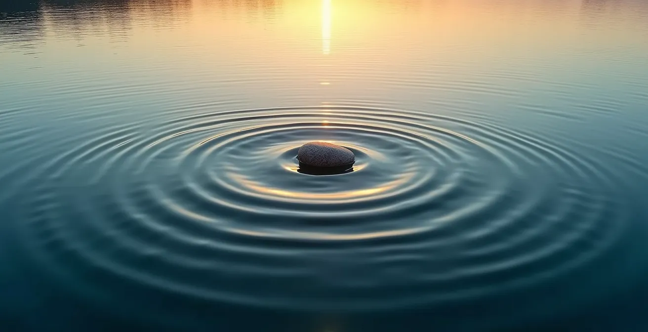 Vista aerea di cerchi concentrici nell'acqua che si espandono da un punto centrale italiano