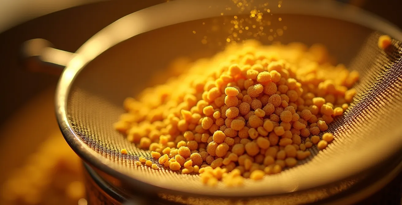 Setaccio artigianale italiano che filtra e seleziona elementi preziosi da una massa indistinta