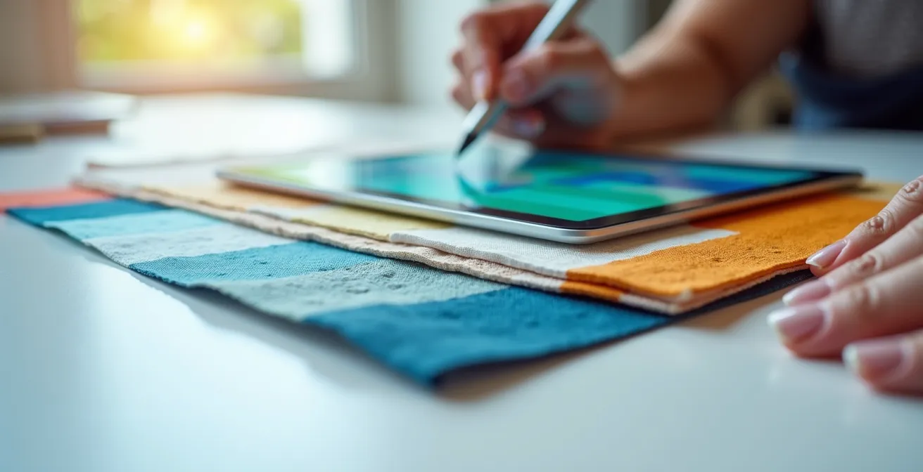 Vista macro di materiali di marketing personalizzabili con texture e colori aziendali