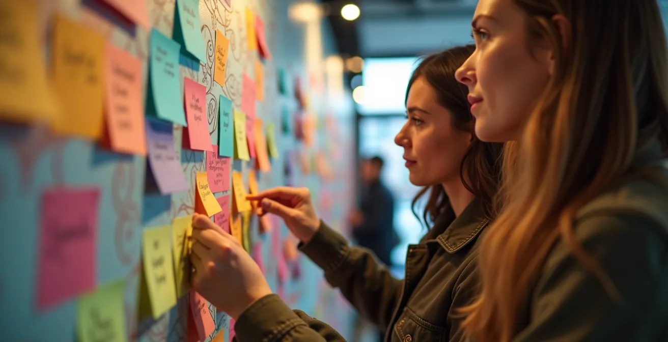 Muro del feedback colorato con post-it in un negozio temporaneo italiano