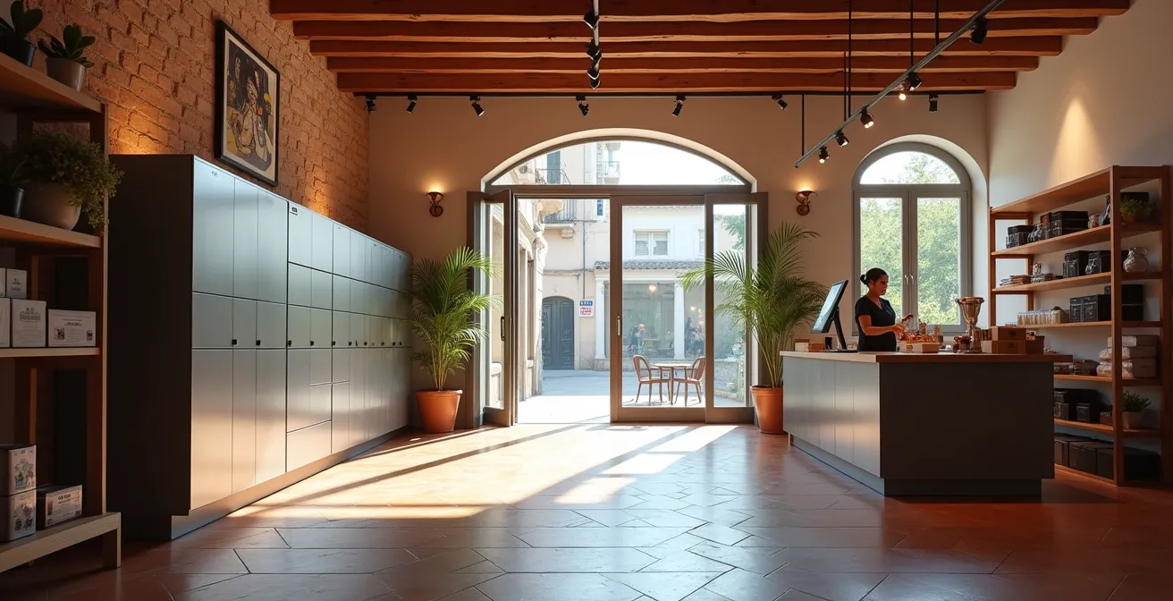 Vista ambientale minimalista di negozio italiano trasformato in punto ritiro moderno