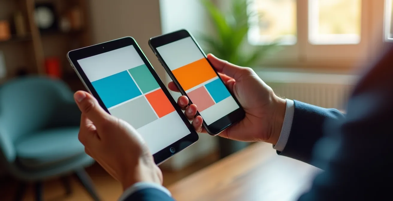 Trasformazione del layout da desktop multi-colonna a mobile single-column mantenendo la narrativa