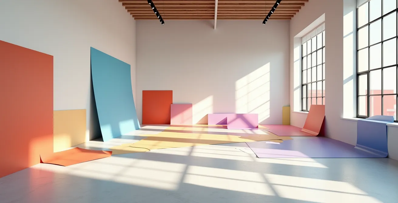 Palette colori e elementi grafici comuni che collegano diversi stili di design mantenendo le identità individuali