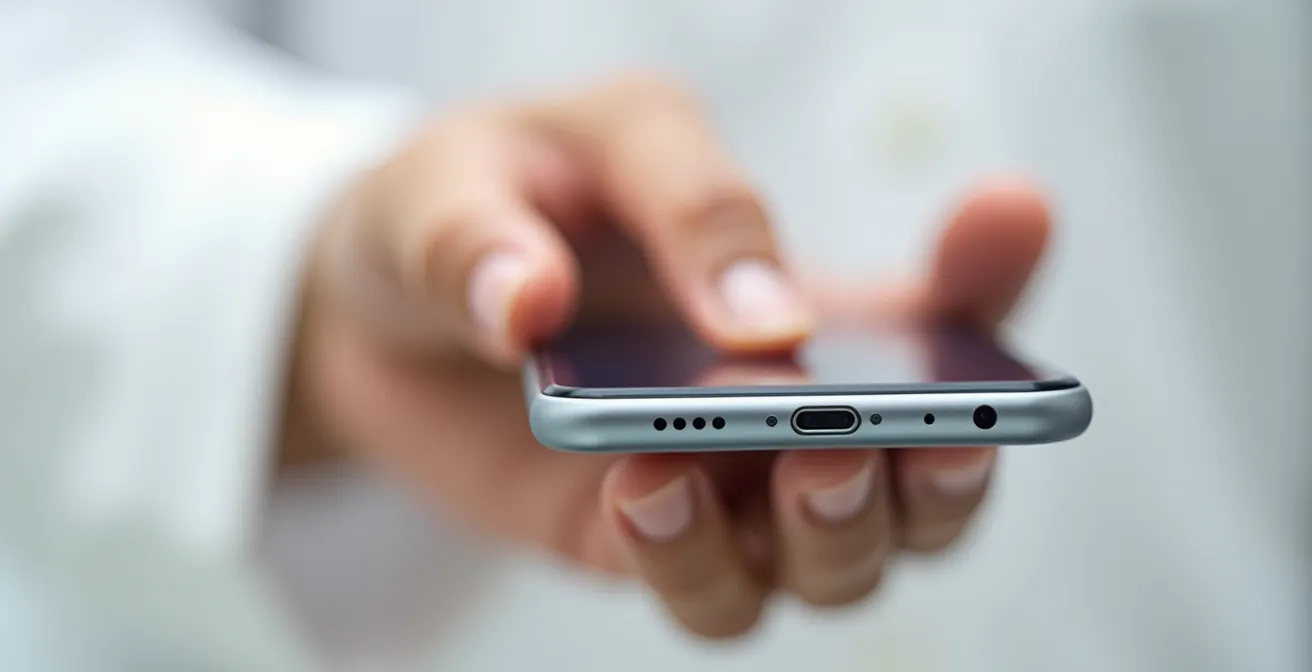 Mappa termica della zona del pollice su smartphone moderno con aree di comfort evidenziate