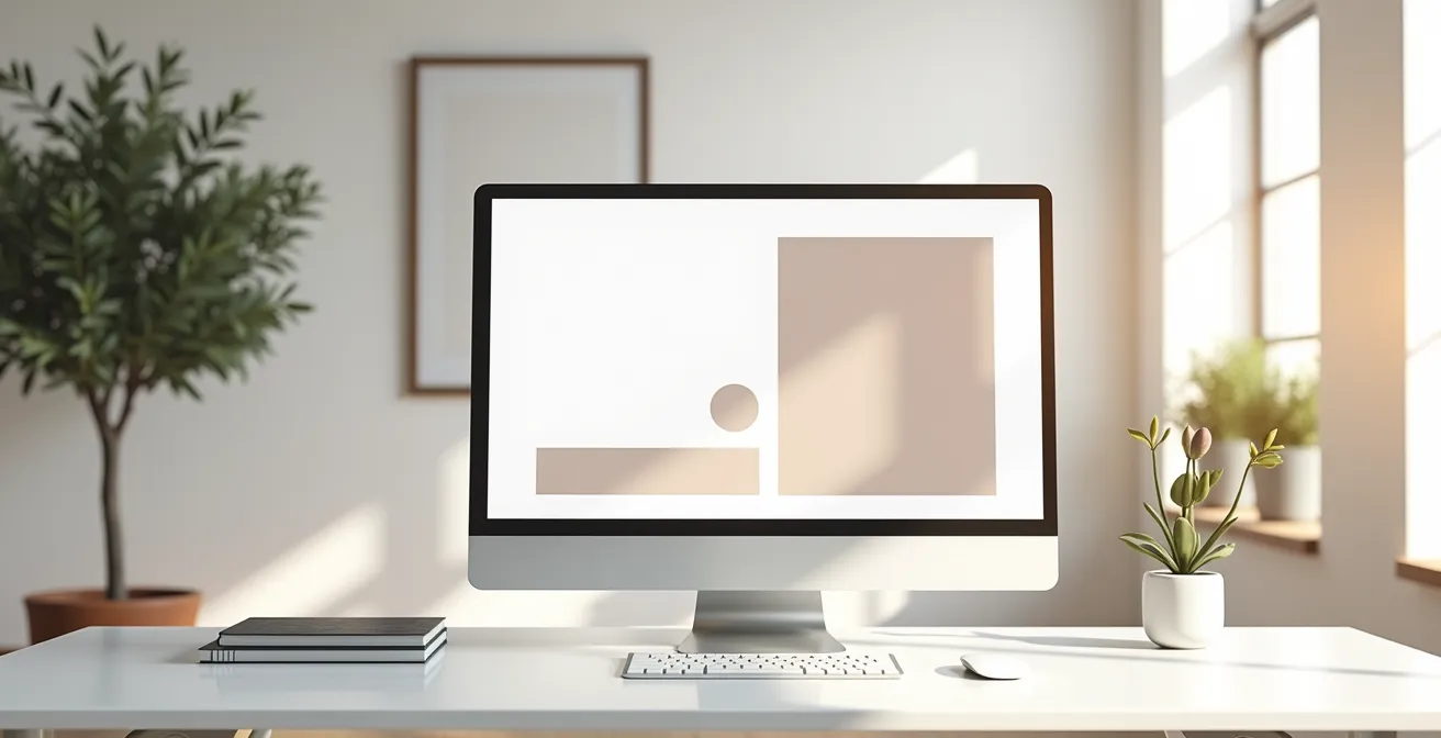 Vista ravvicinata di uno schermo che mostra una sezione hero pulita con titolo prominente e sottotitolo rassicurante, senza necessità di scrollare